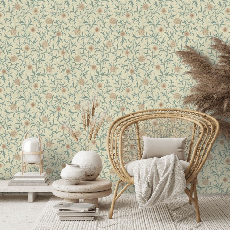 Scroll Floral Wallpaper 210362 by Morris & Co in Loden Slate